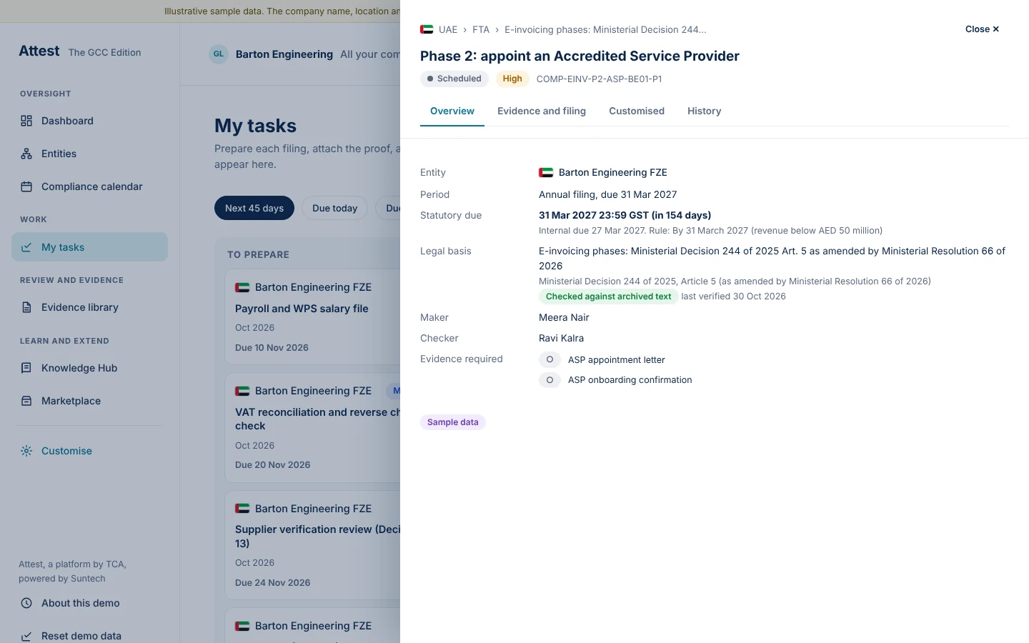A phase of the e-invoicing plan is a task with a deadline, an owner and evidence