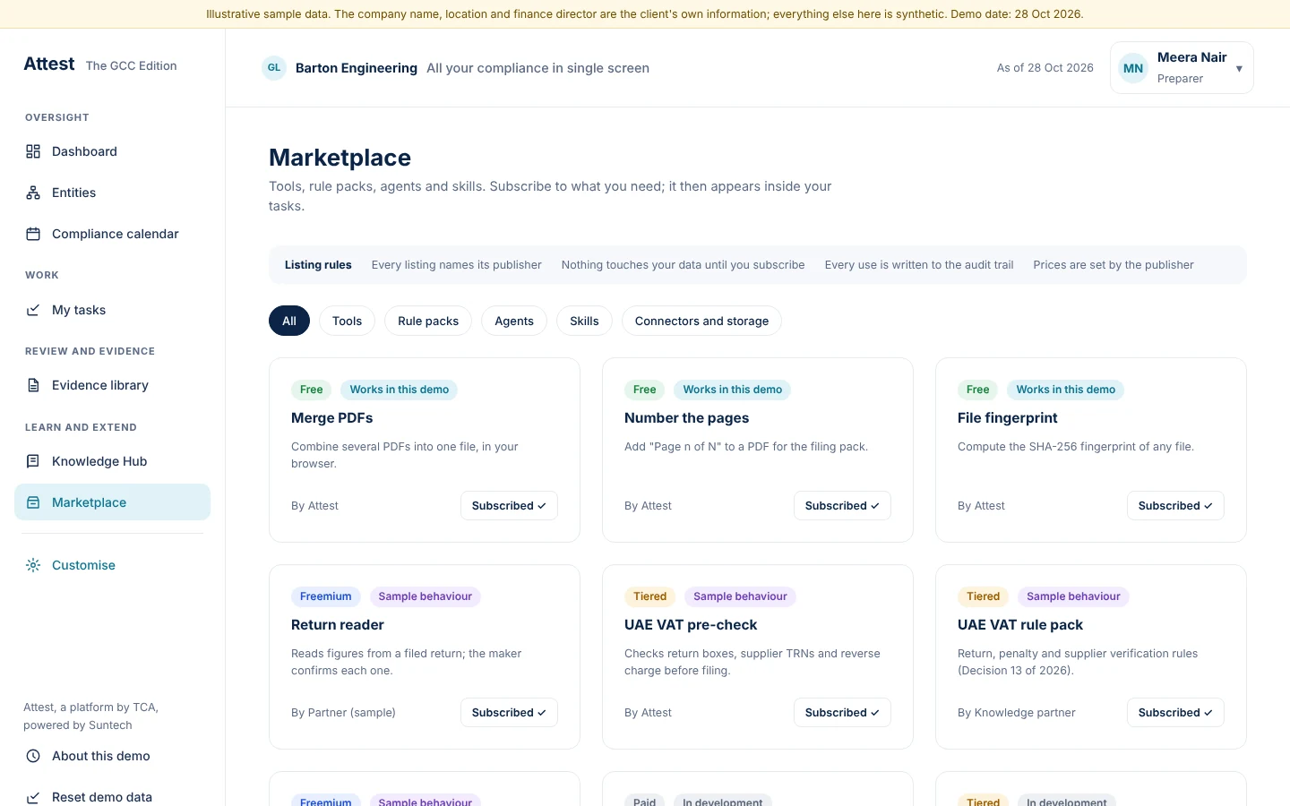 The Marketplace lists tools, rule packs, agents and skills